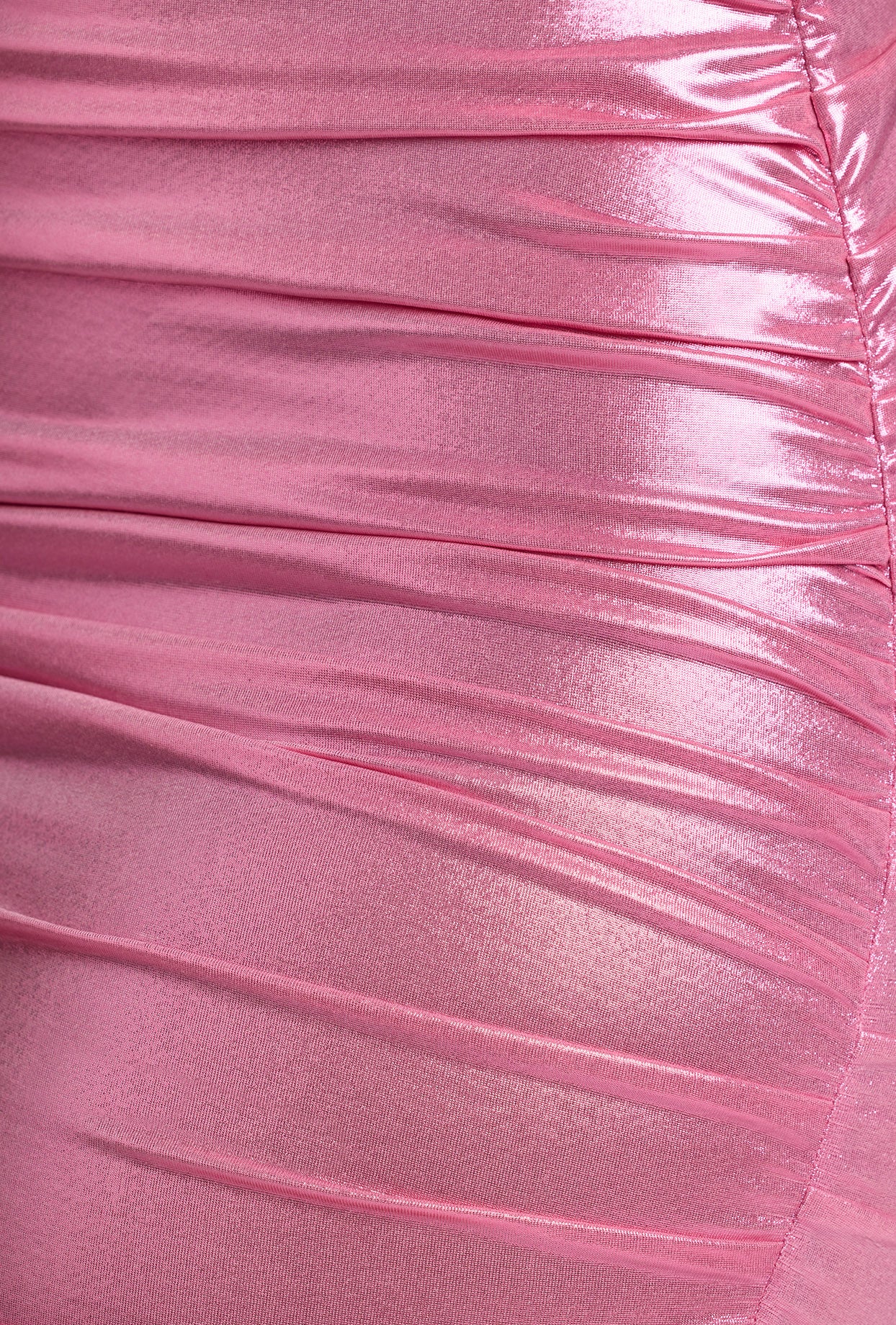 Long Sleeve Metallic Jersey Mini Dress in Rose Pink