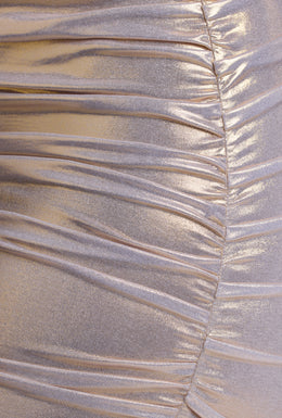 Sukienka mini z długim rękawem i metalicznym dżersejem w kolorze jasnego złota