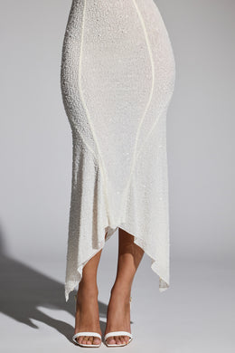 Embellished Handkerchief Hem Maxi Dress in White