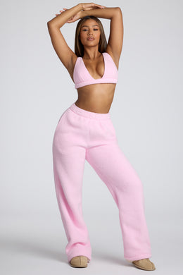 Petite Low Rise Straight Leg Fleece Joggers in Baby Pink