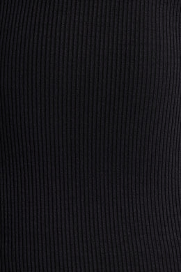 Prążkowany modalny top z okrągłym dekoltem w kolorze czarnym