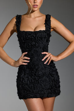 Floral-Appliqué Corset Mini Dress in Black