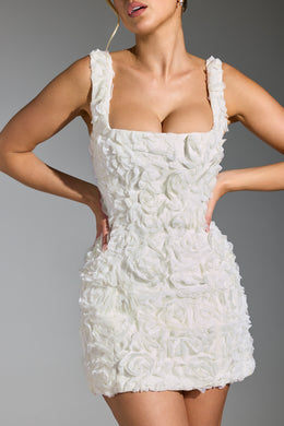Floral-Appliqué Corset Mini Dress in White