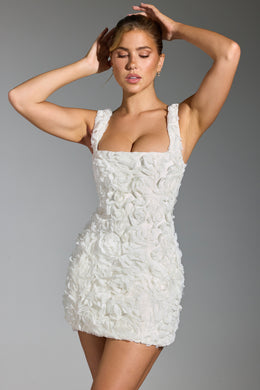 Mini-robe corset à appliqué floral, blanc