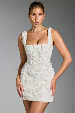 Floral-Appliqué Corset Mini Dress in White