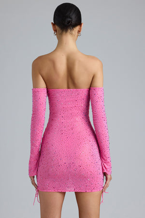Jade Embellished Lace-Up Off-Shoulder Mini Dress in Bubblegum Pink | Oh Polly Jade Embellished Lace-Up Off-Shoulder Mini Dress in Bubblegum Pink | Oh Polly