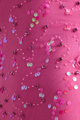 Embellished Lace-Up Mini Dress in Bubblegum Pink