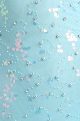 Ozdobiona sznurowana sukienka mini w kolorze lodowego błękitu