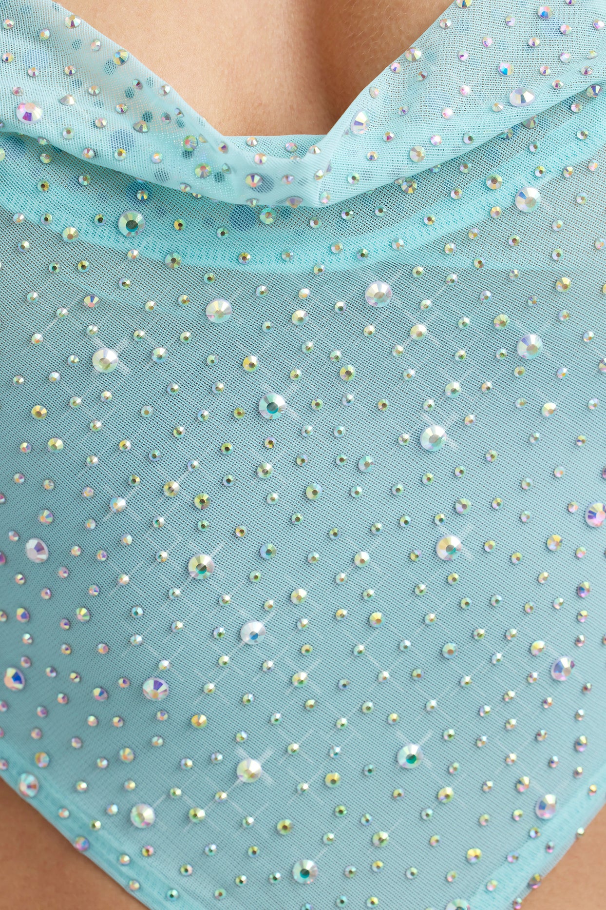 Embellished Cowl-Neck Crop Top in Ice Blue
