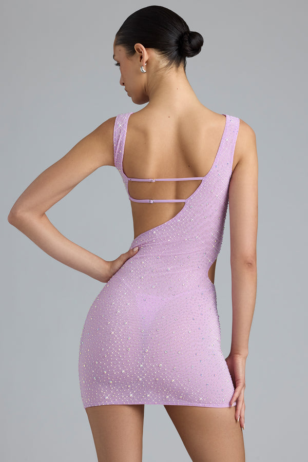 Embellished Cut-Out Mini Dress in Violet Pink - 2