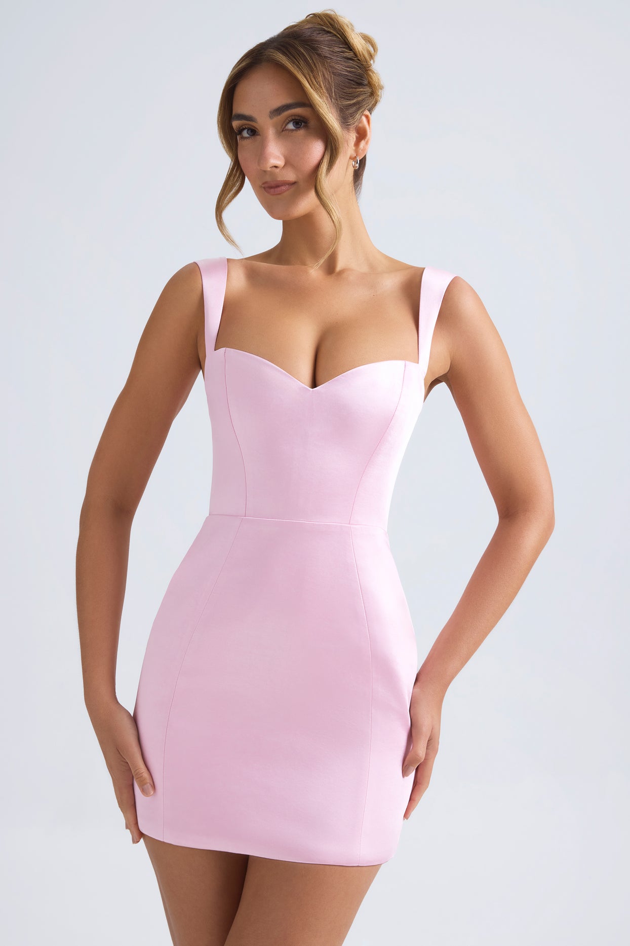 Sweetheart-Neck A-Line Mini Dress in Light Pink