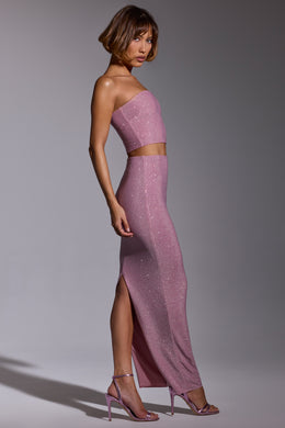 Ozdobiona spódnica sukniowa ze średnim stanem w kolorze jasnoróżowym