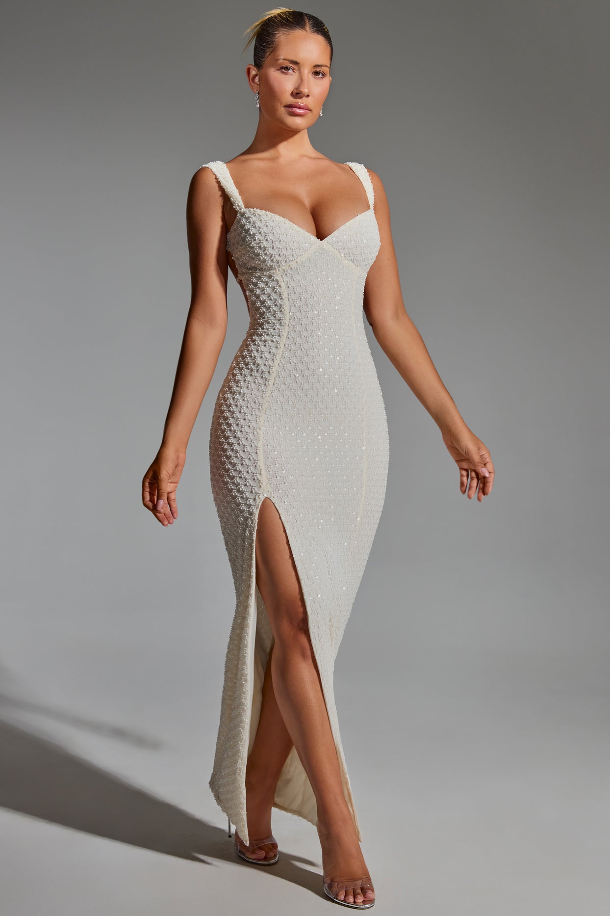 Embellished Open-Back Maxi Dress in White - 6