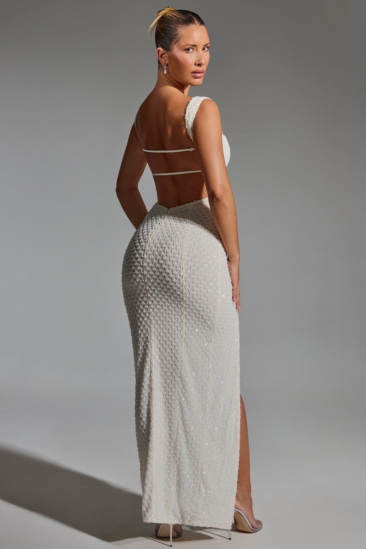 Embellished Open-Back Maxi Dress in White - 7