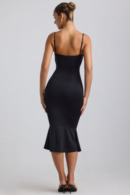 Slinky Jersey Ruched Cut-Out Midaxi Dress in Black