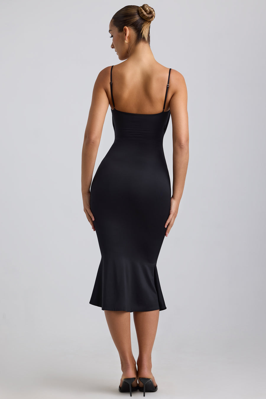 Julane Slinky Jersey Ruched Cut-Out Midaxi Dress in Black | Oh Polly