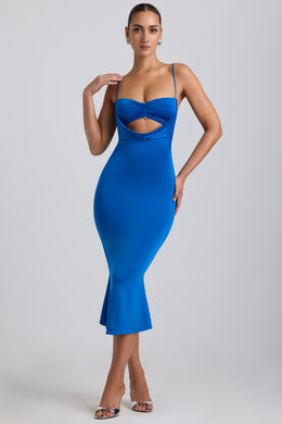 Slinky Jersey Ruched Cut-Out Midaxi Dress in Cobalt Blue