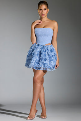Floral-Appliqué Mini Skirt in Blue