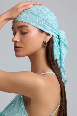 Embellished Mesh Headscarf in Ice Blue