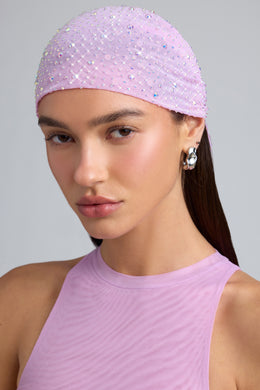 Embellished Mesh Headscarf in Violet Pink