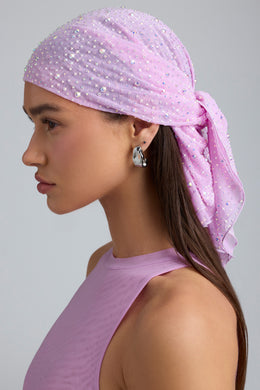 Ozdobna chusta na głowę kabaretki w kolorze fioletowo-różowym
