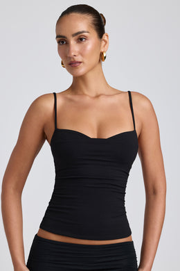 Modal Ruched Layered Tank Top in Black