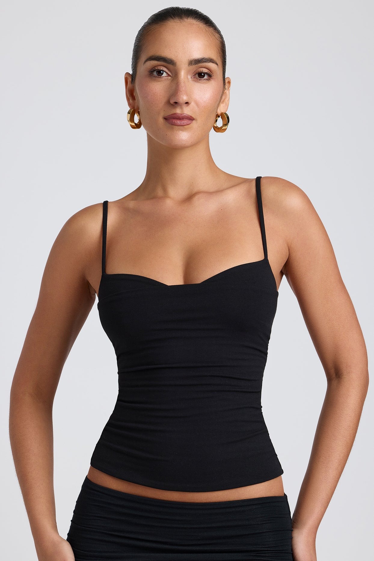 Esme Ruched Layered Tank Top in Black