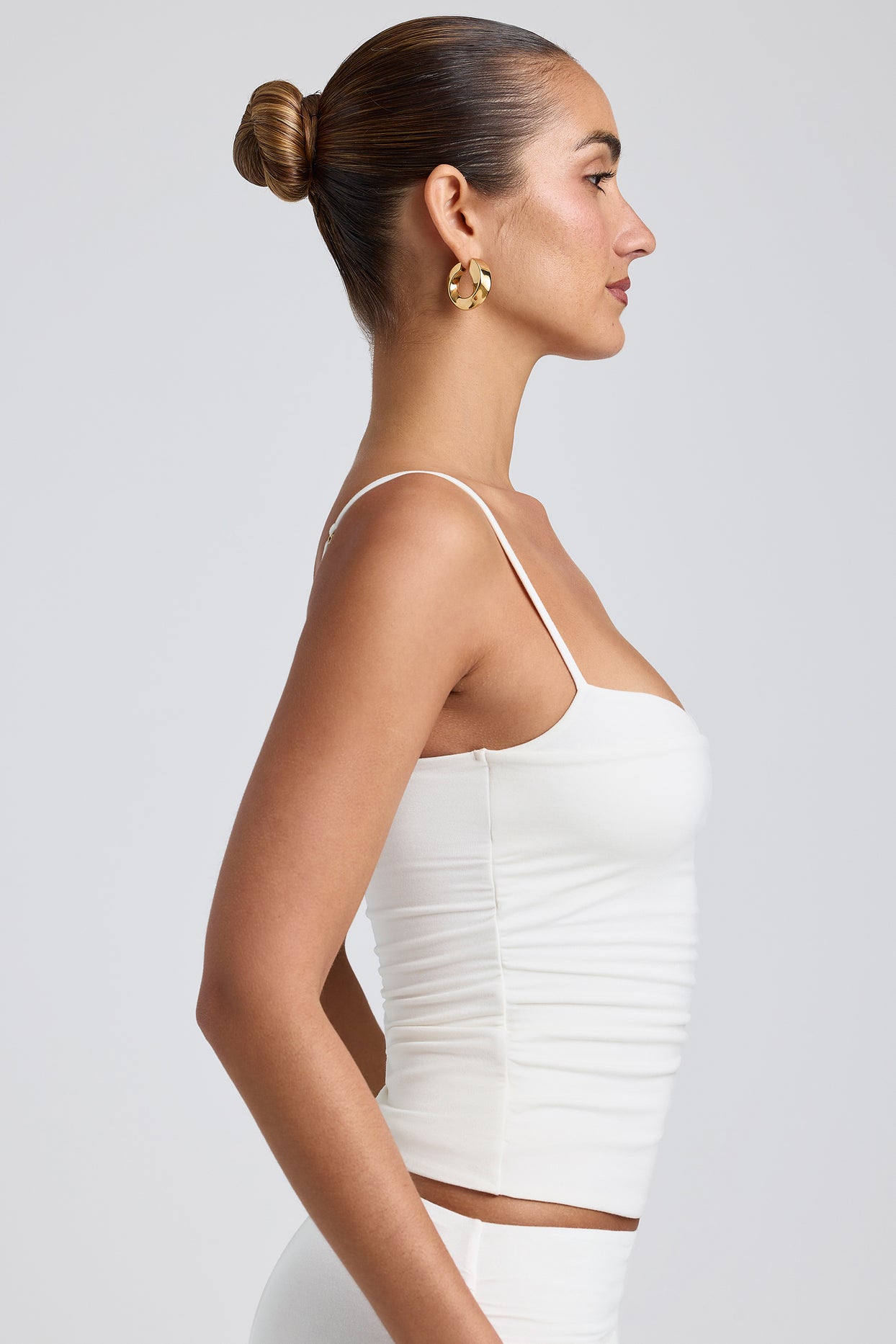 Modal Ruched Layered Tank Top in White - 3