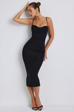Modal Ruched Layered Midaxi Dress in Black