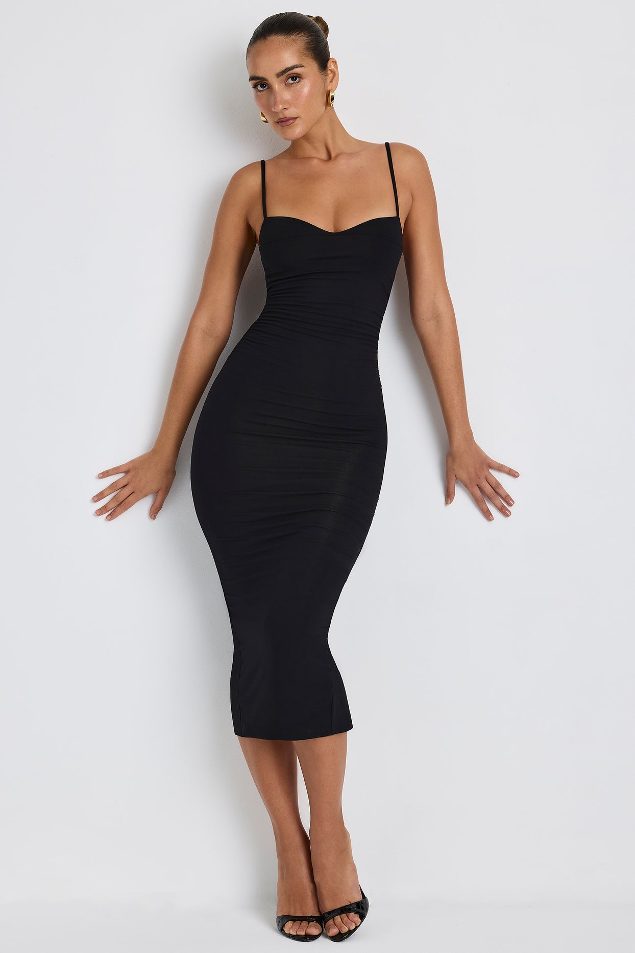 Modal Ruched Layered Midaxi Dress in Black
