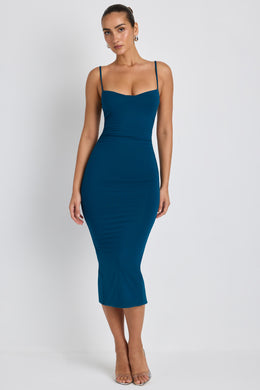 Modal Ruched Layered Midaxi Dress in Deep Teal