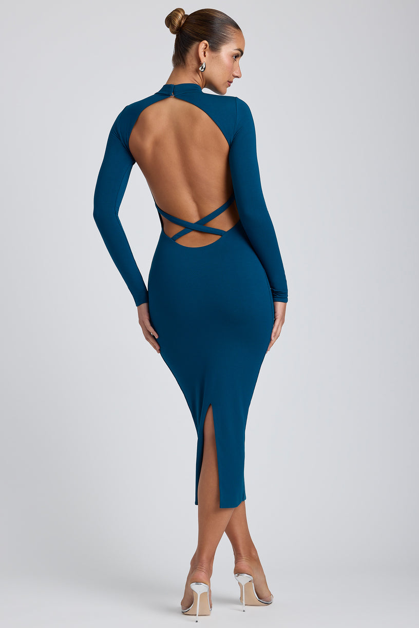 Modal Cross-Back Midaxi Dress in Deep Teal - 1