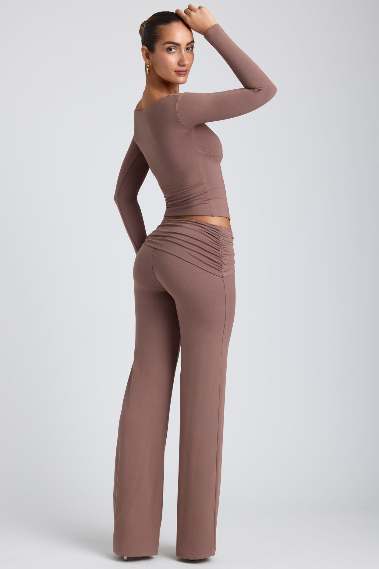 Modal Mid-Rise Straight-Leg Trousers in Taupe