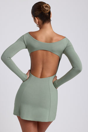 Sarla Twist-Front Long-Sleeve Mini Dress in Sage Green | Oh Polly Sarla Twist-Front Long-Sleeve Mini Dress in Sage Green | Oh Polly