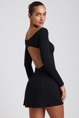 Mini-robe torsadée en modal à manches longues, noire