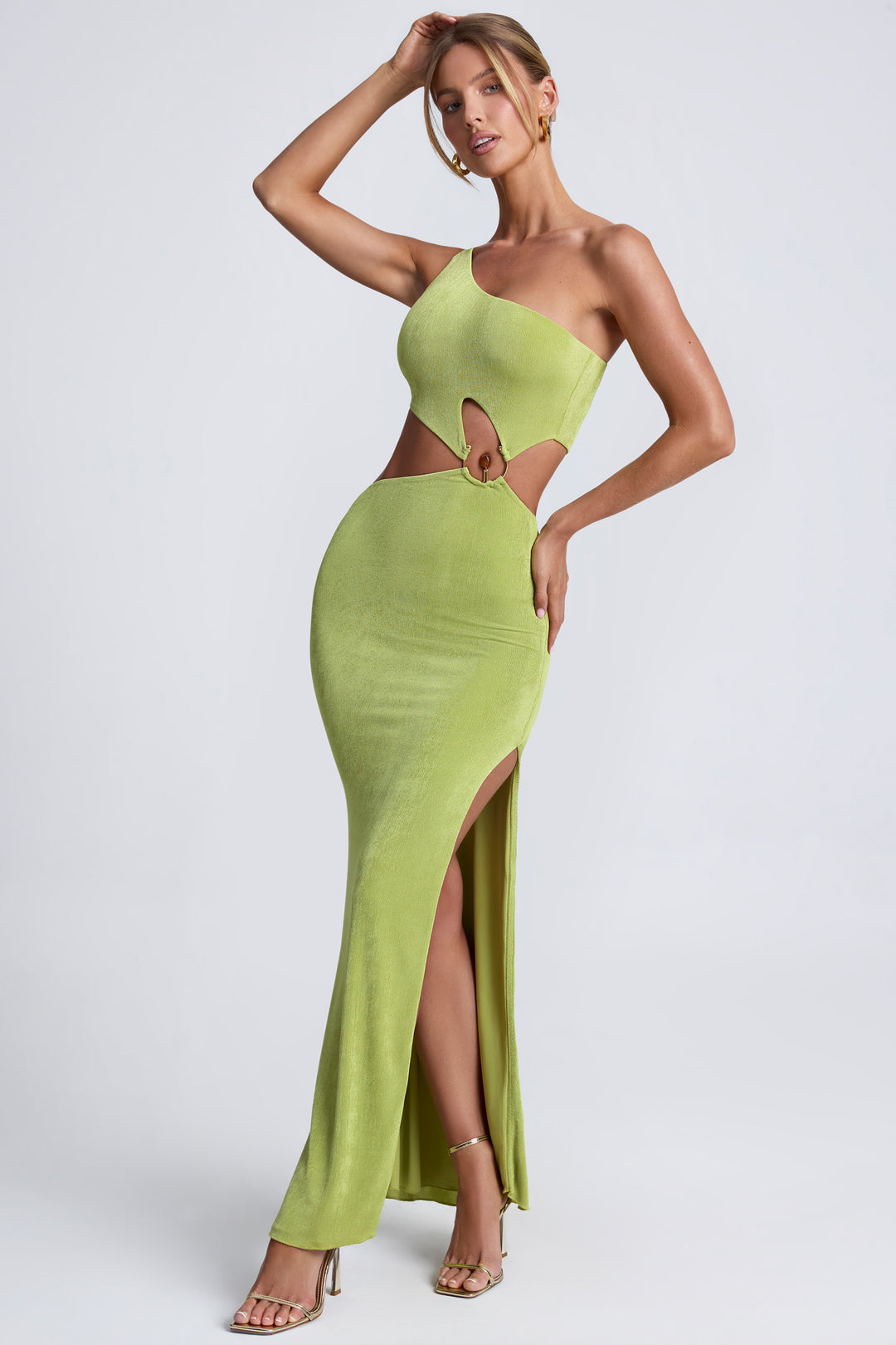PALOMA FLORAL HALTER MAXI DRESS - OLIVE GREEN