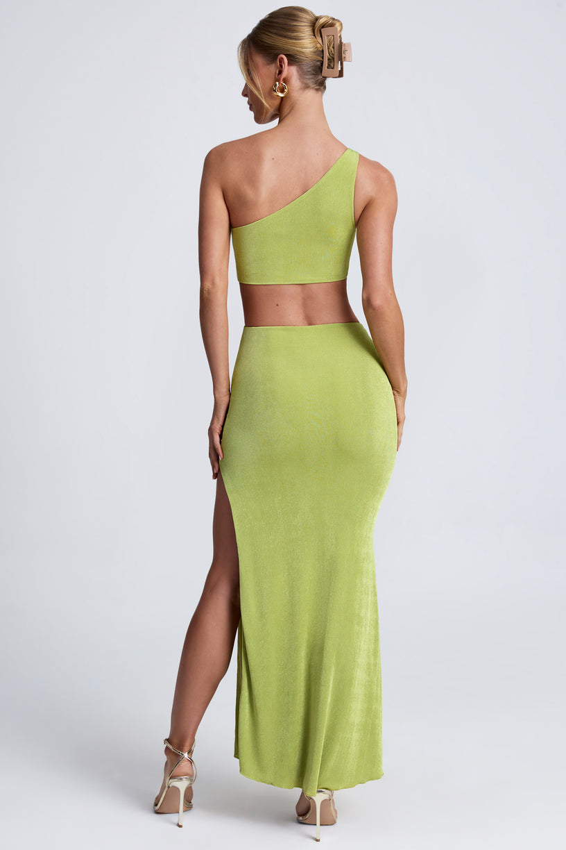 Hardware Detail One-Shoulder Maxi Dress in Olive Green - 2