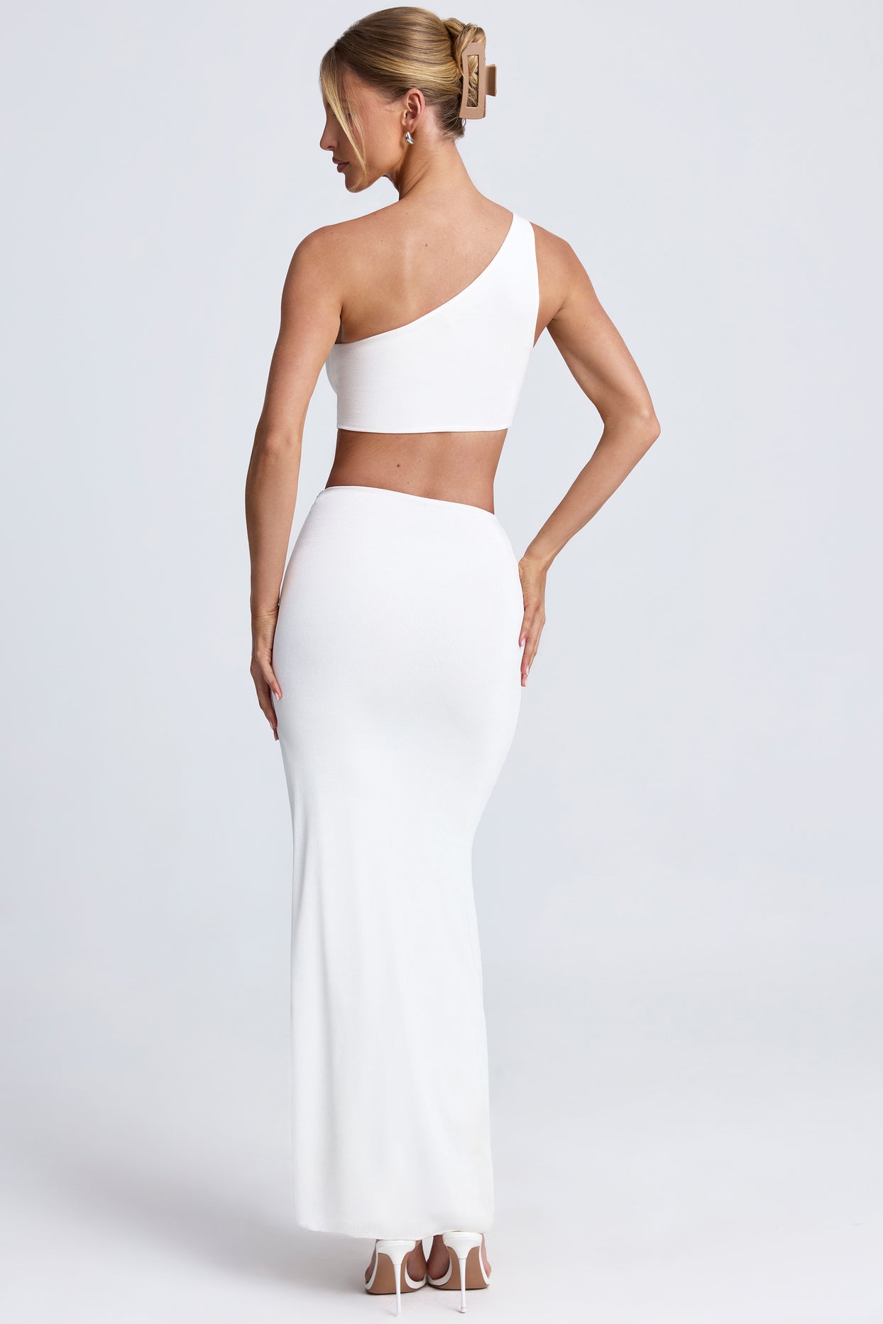 Hardware Detail One-Shoulder Maxi Dress in White - 2