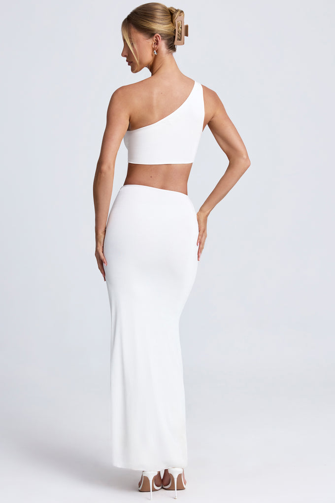 Hardware Detail One-Shoulder Maxi Dress in White