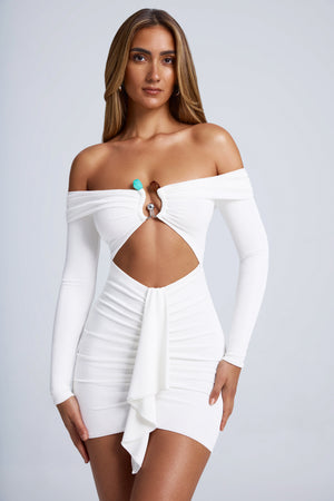 strapless open back dress Saffron Hardware Detail Off-Shoulder Cut-Out Mini Dress in White