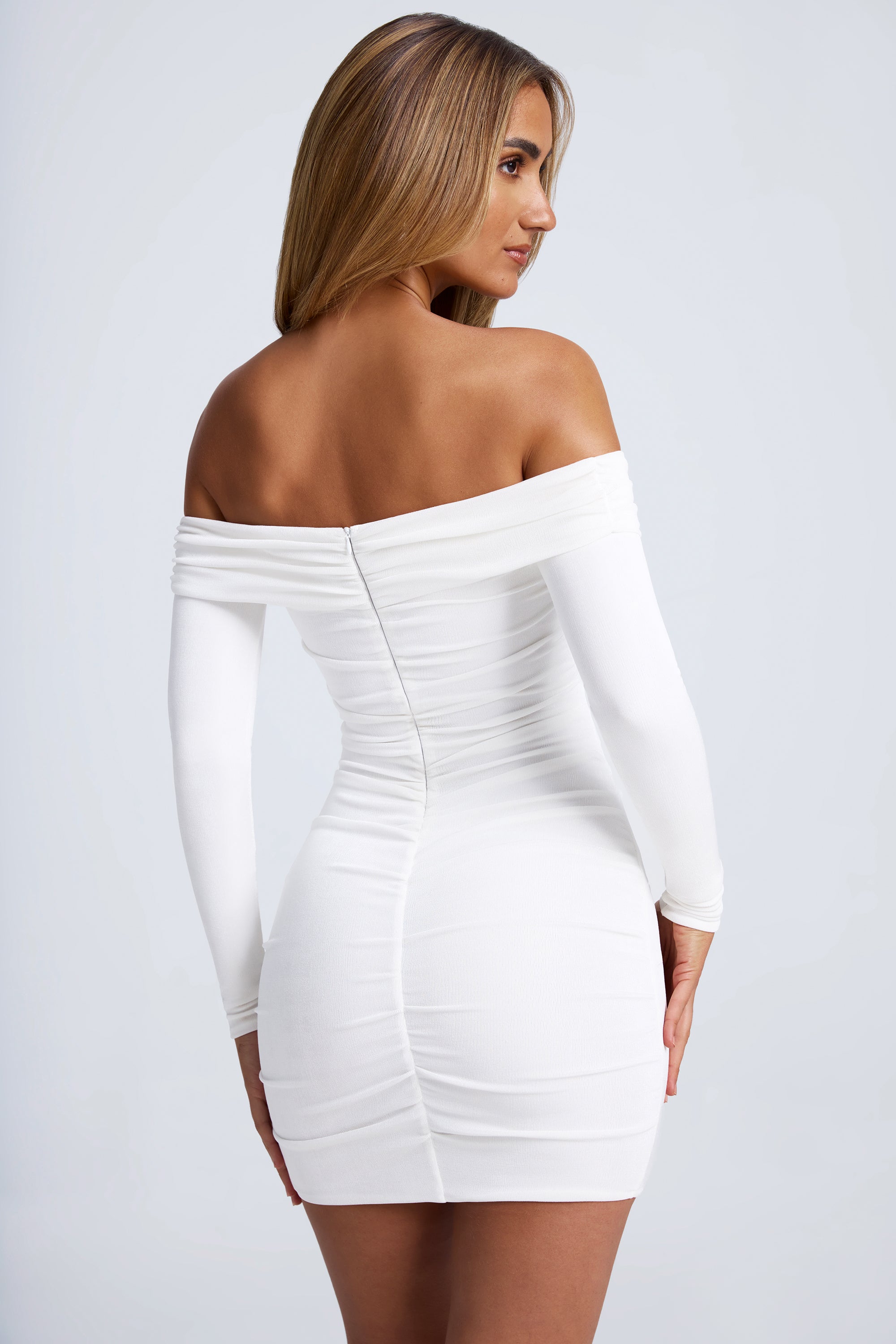 Women White Poplin Back Waist Cut-Out Short Dress