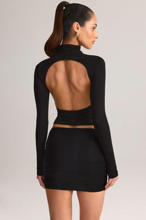 Modal Ruched Mid-Rise Mini Skirt in Black