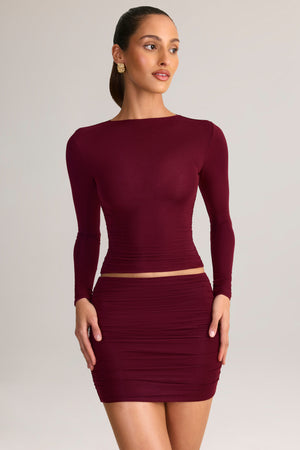 Modal Ruched Long-Sleeve Top in Wine