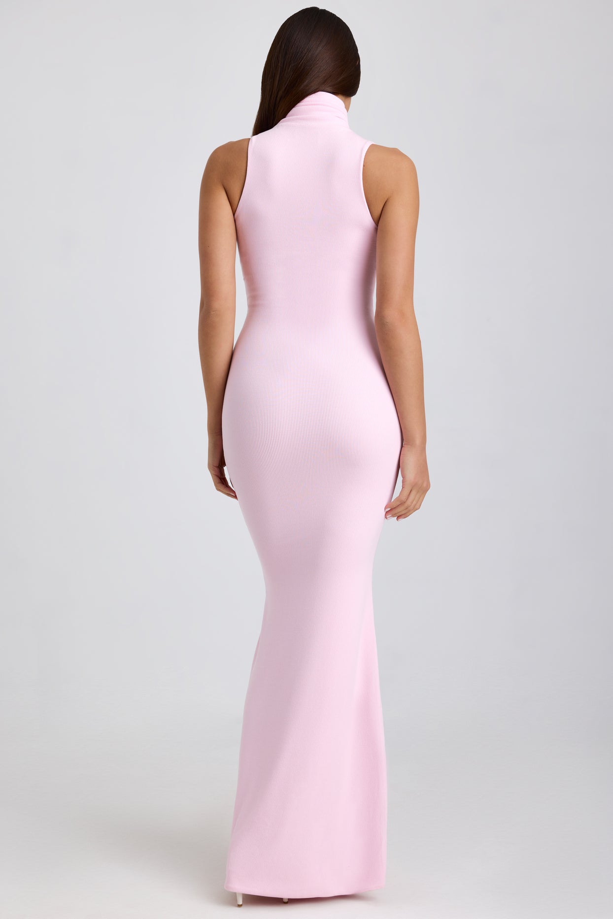 Ribbed Modal Turtleneck Maxi Dress in Blossom Pink - 2