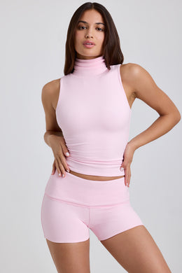Ribbed Modal Mid-Rise Foldover Shorts in Blossom Pink