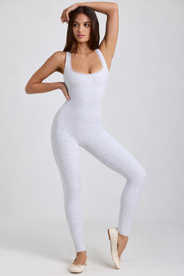 Ribbed Modal Lace-Trim Jumpsuit in Grey