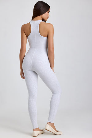 Ribbed Modal Lace-Trim Jumpsuit in Grey