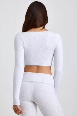 Ribbed Modal Lace-Trim Crop Top in Grey
