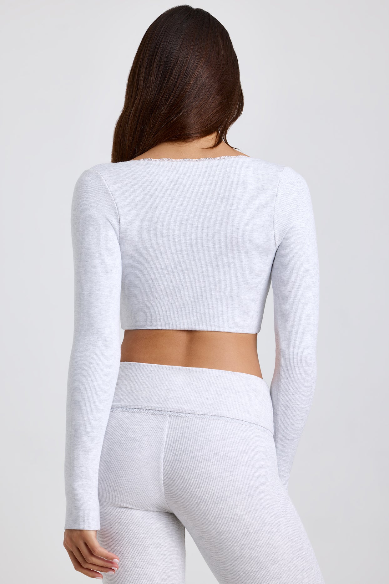 Ribbed Modal Lace-Trim Crop Top in Grey - 2