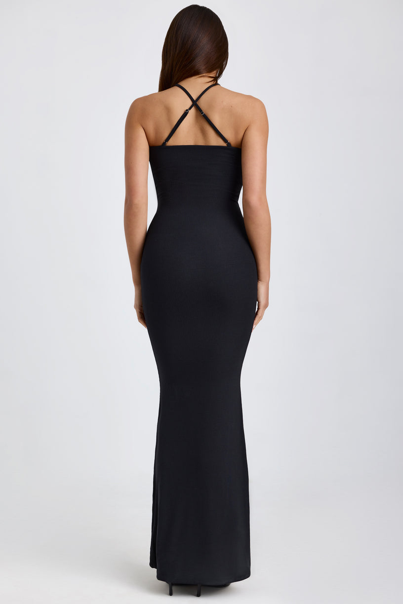 Ribbed Modal Halterneck Maxi Dress in Black - 2